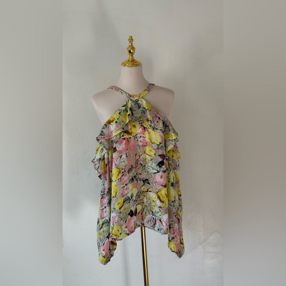 INC Floral Halter Neck Ruffle Lons Sleeve Top Size XL - Picture 1 of 2